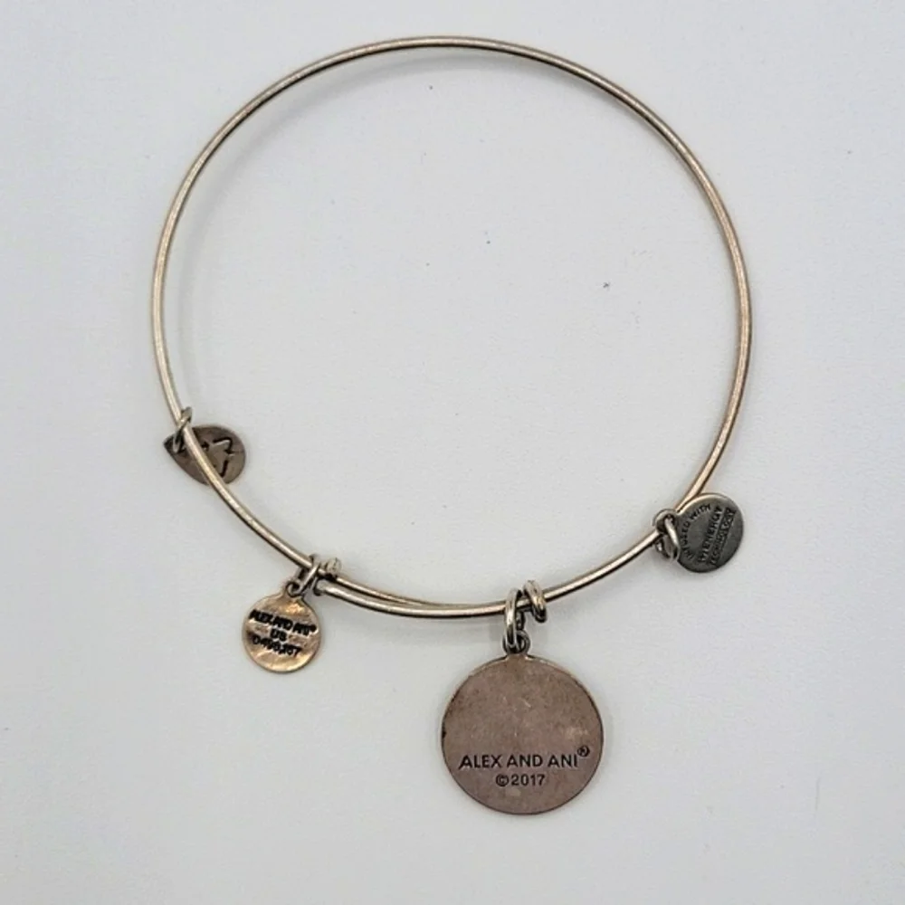 ALEX & ANI Silver Tone Bangle Bracelet M Initial Charm
